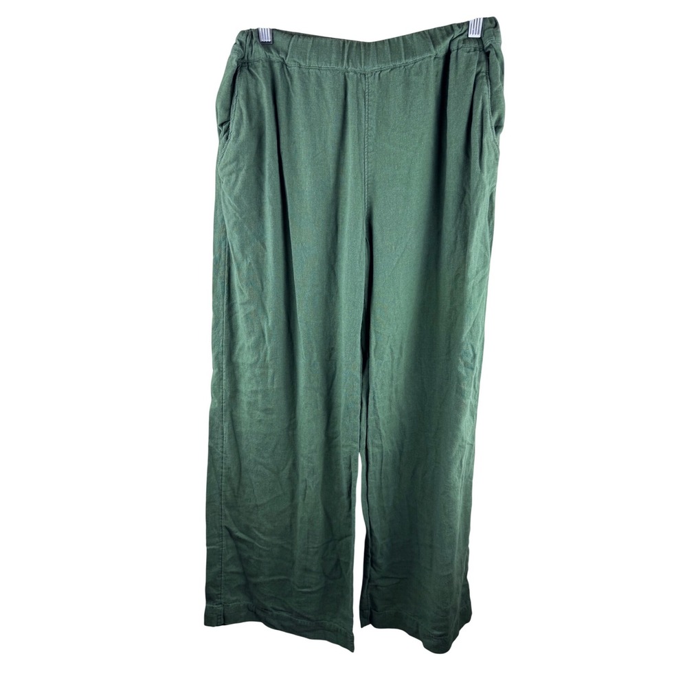 Caslon Linen Wide Leg Pants S Green Elastic Waist Coastal Minimal Resort